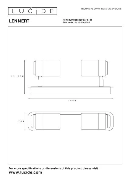 Lucide LENNERT - Plafondspot - LED Dimb. - GU10 - 2x5W 3000K - Mat chroom - technisch